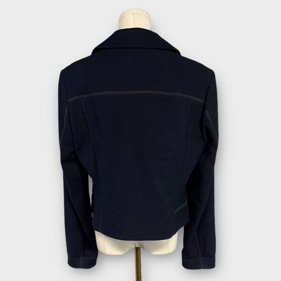 Hugo Boss Jaebina Navy Textured Asymmetrical Moto Blazer Jacket Size US 10 - Picture 3 of 9